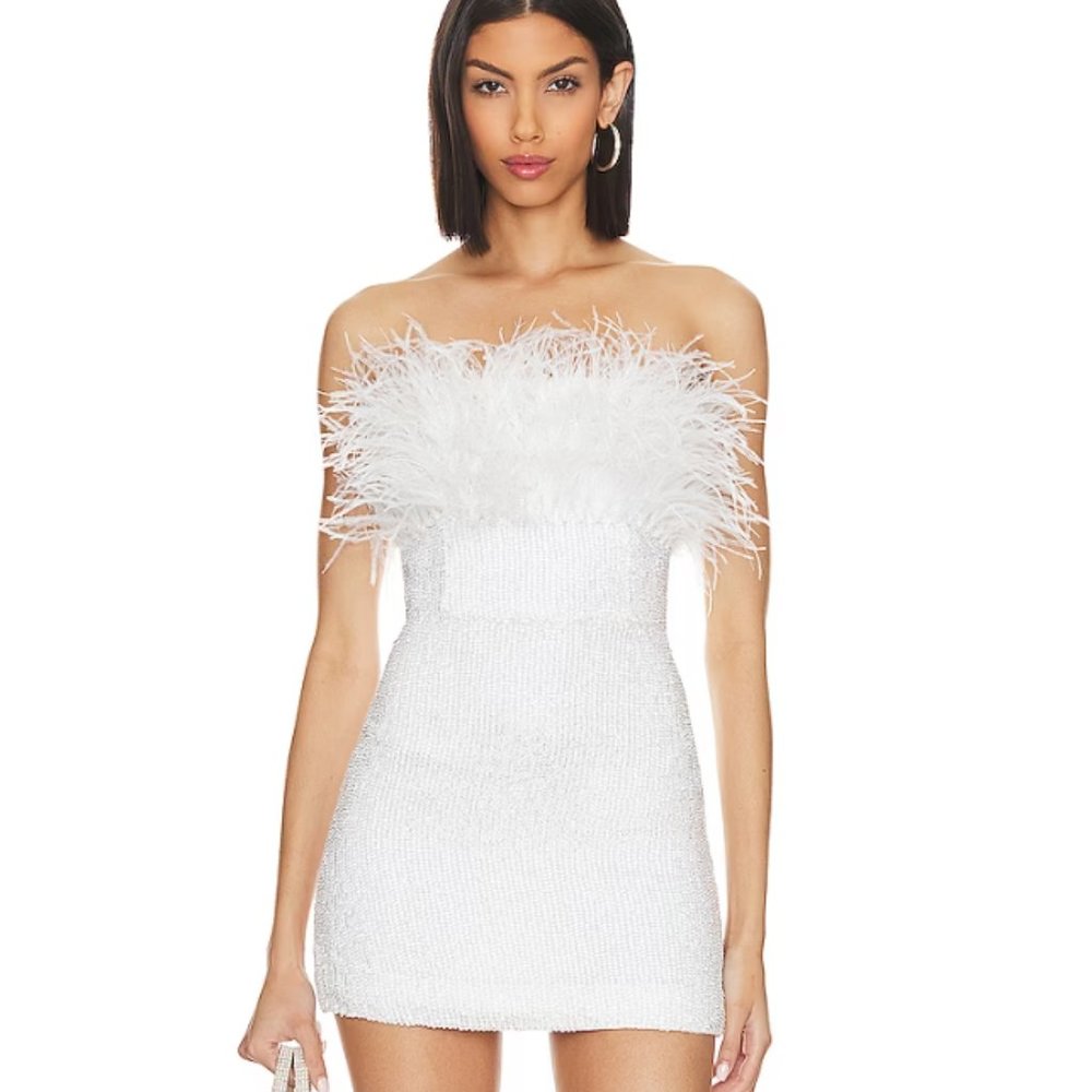 Retrofete Torin Feather & Sequin Strapless Dress